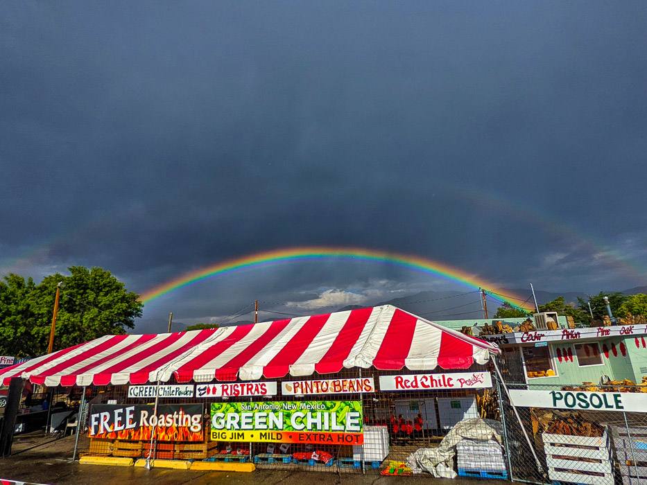 a rainbow above Farmers Chile Market in Albuquerque, NM