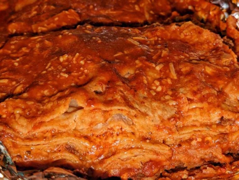 A red chile stacked enchilada in Albuquerque, New Mexico