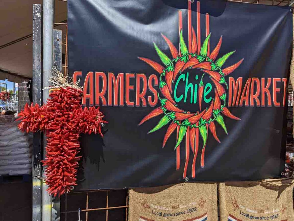 a chile ristra cross made with chile pequin also known as chile de arbol at Farmers Chile Market in Albuquerque