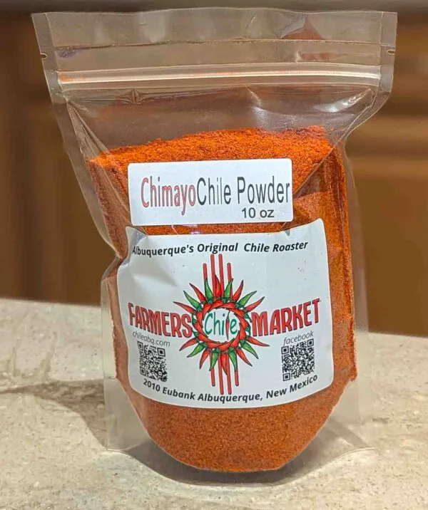a 10 oz bag of Farmers Chile Market Chimayo chile powder