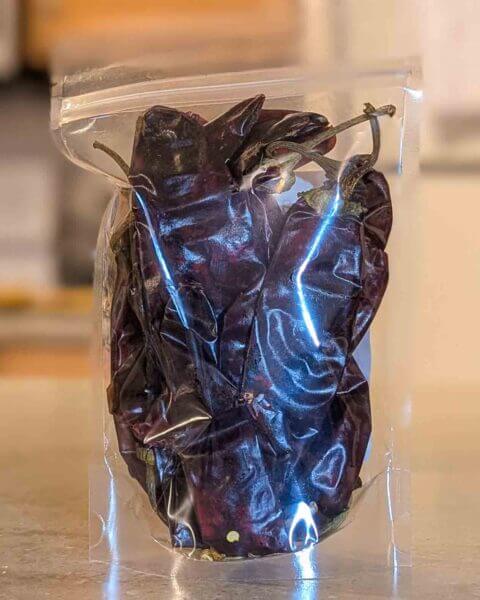 the backside of a bag of Mexican guajillo chile