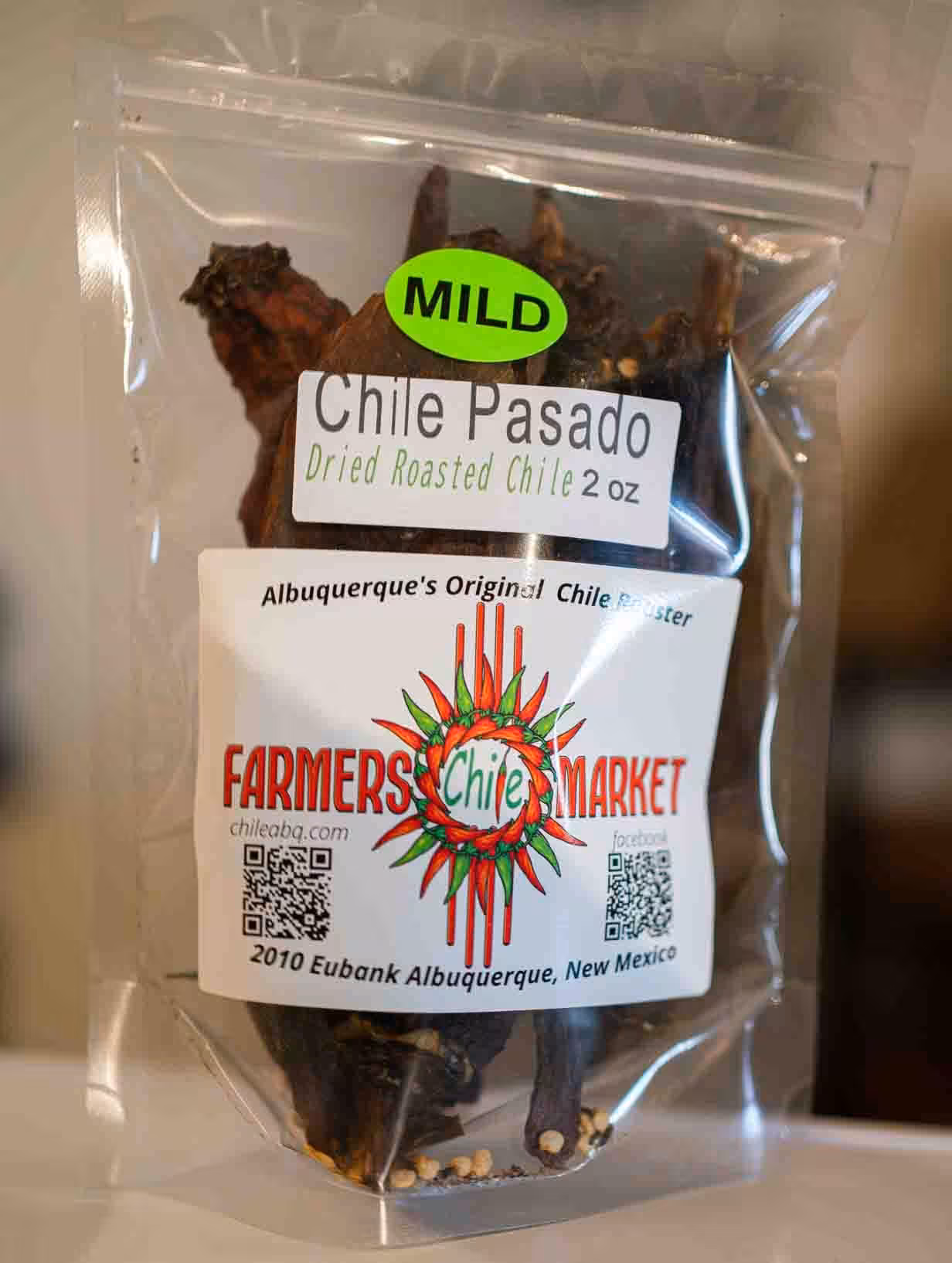 2 oz bag of roasted peeled and dried Hatch green chile pasado
