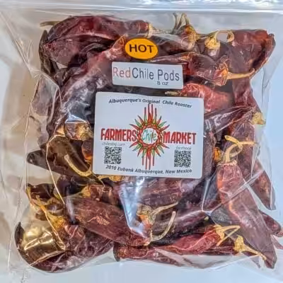 an 8 oz bag of hot Hatch red chile pods