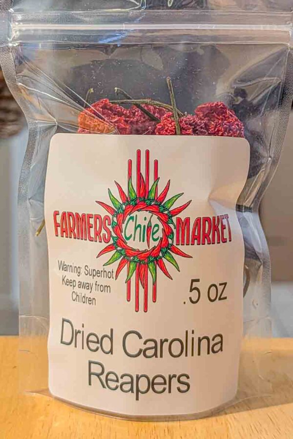 a .5 oz bag of dried carolina reaper pods