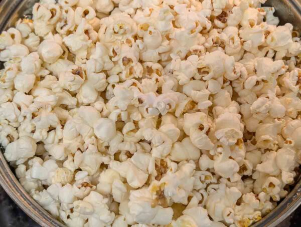 a bowl of freshly popped popcorn